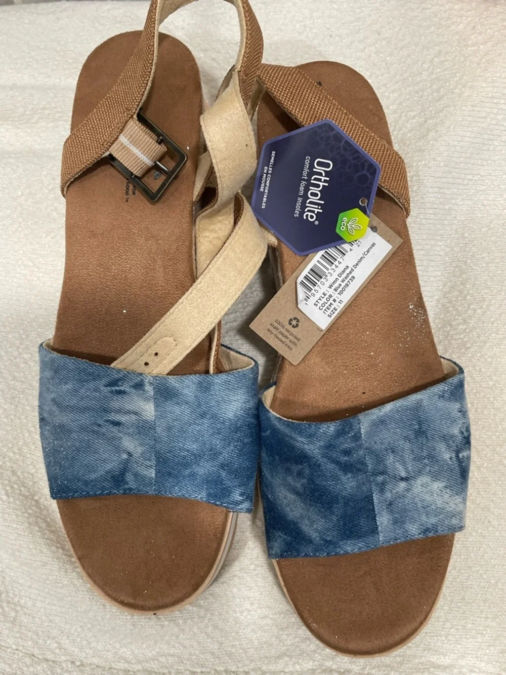 TOMS Diana Blue Platform Ankle-Strap Sandals‎ in Blue and Tan